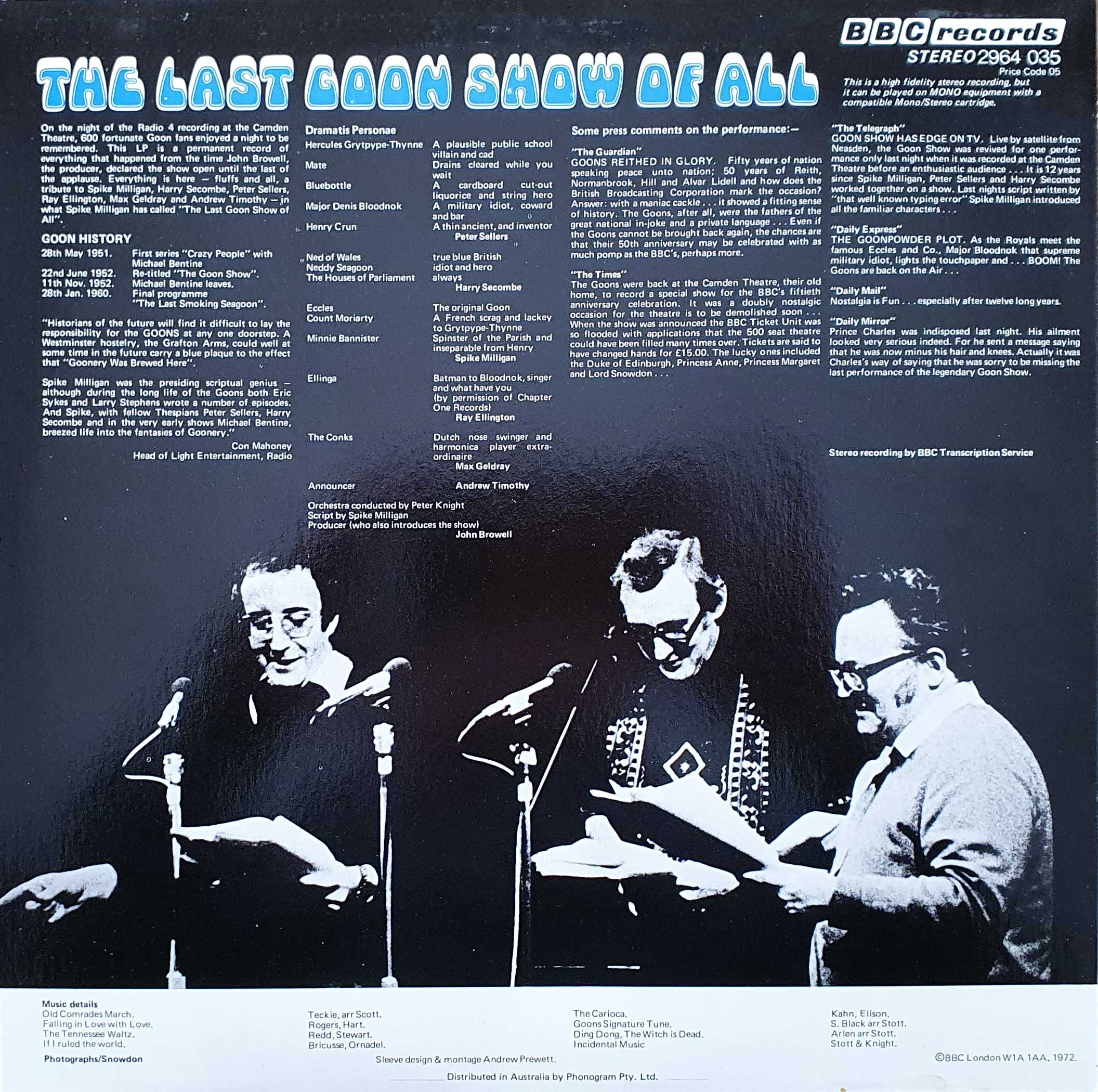 Picture of 2964 035 The last Goon Show of all by artist The Goon Show from the BBC records and Tapes library